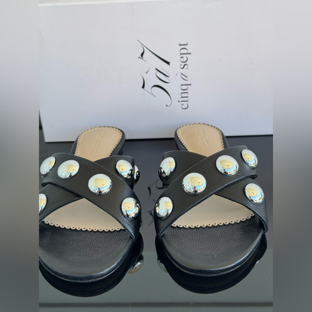 Cinq à Sept Grace Studded Slide Sandals Black Leather – Size EU 37.5 – New - Picture 4 of 8